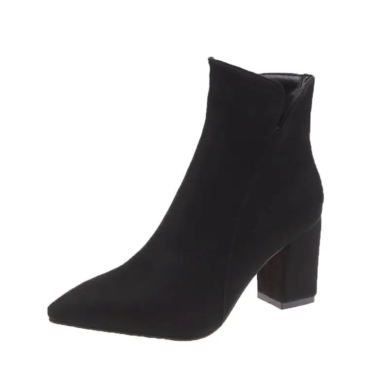 Black Thick Женская обувь; Размеры 33-48; сезон осень-зима; Модные женские ботинки; женские ботильоны на высоком каблуке; пикантная обувь с острым носком на молнии; Zapatos De Mujer - Цвет: Black Thick