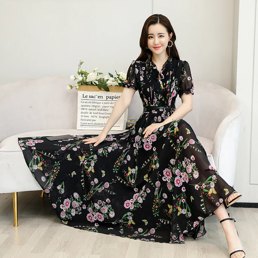 2020 Элегантный принт в стиле Бохо шифоновое пляжное платье миди весенне-летнее