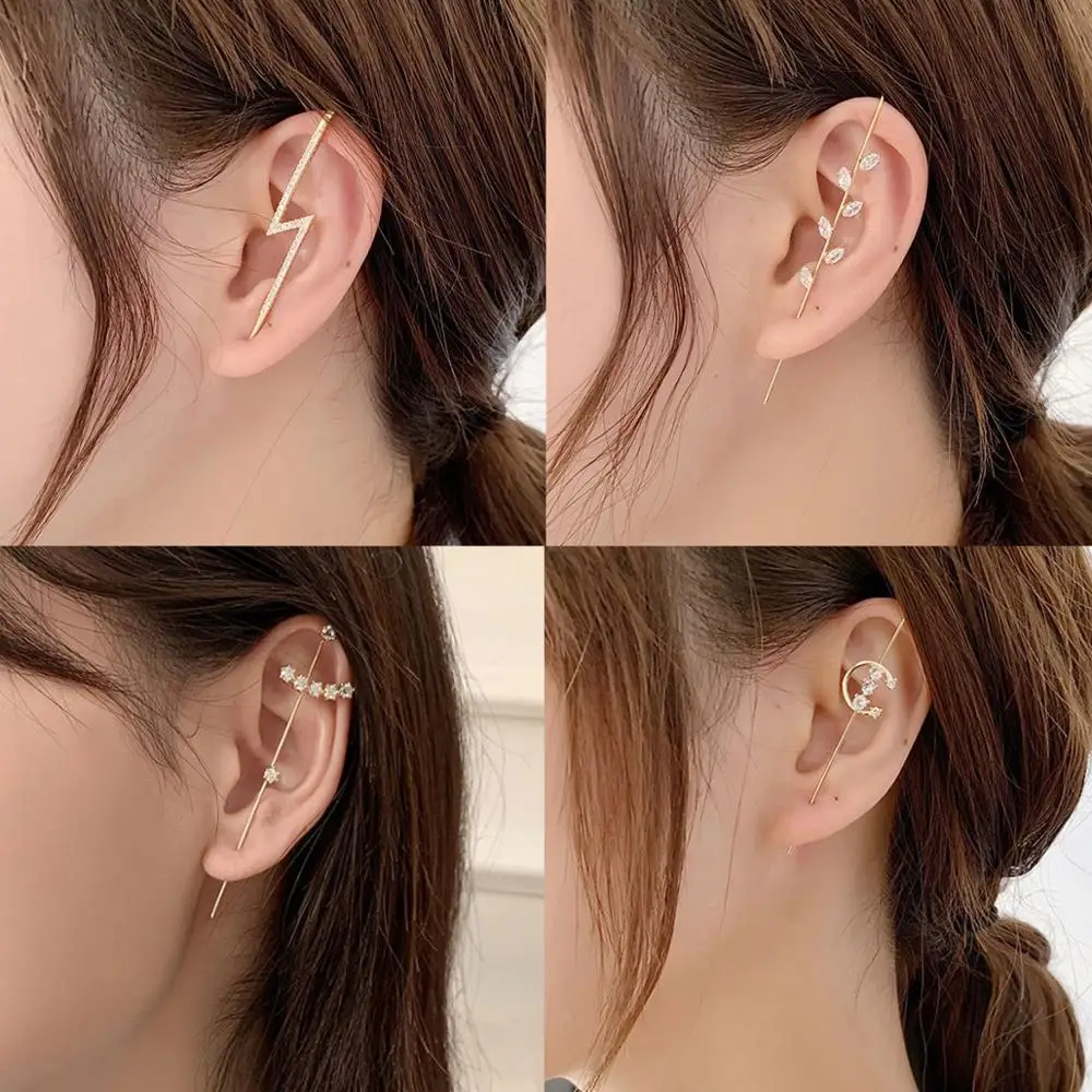 

New Ear Wrap Crawler Hook Earring for Women Korean Style Crystal Lightning Stud Earring Personality Climber Earring Jewelry Gift