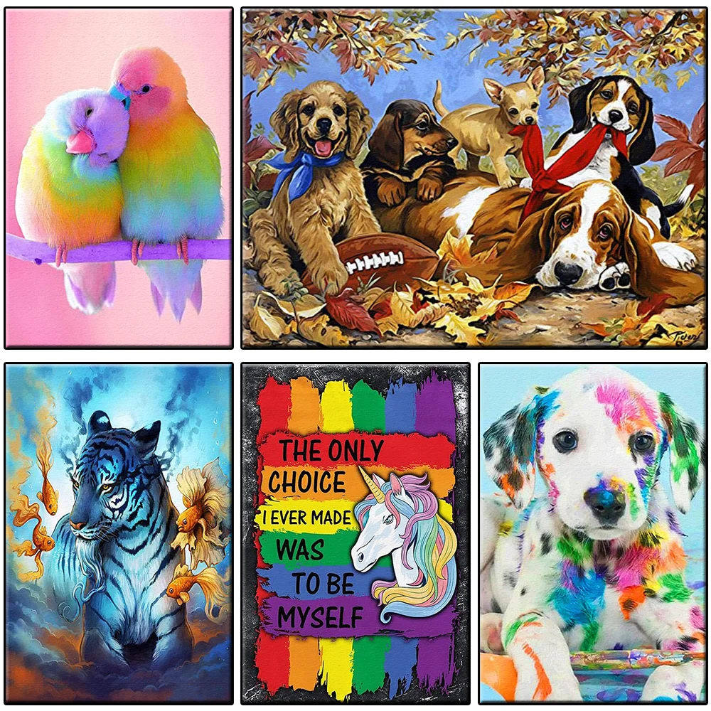 

Abstract Animal 5d DIY Diamond Painting Cross Stitch Full Square Round Drill Diamond Embroidery Kits Birds Tree Dog Home Decor