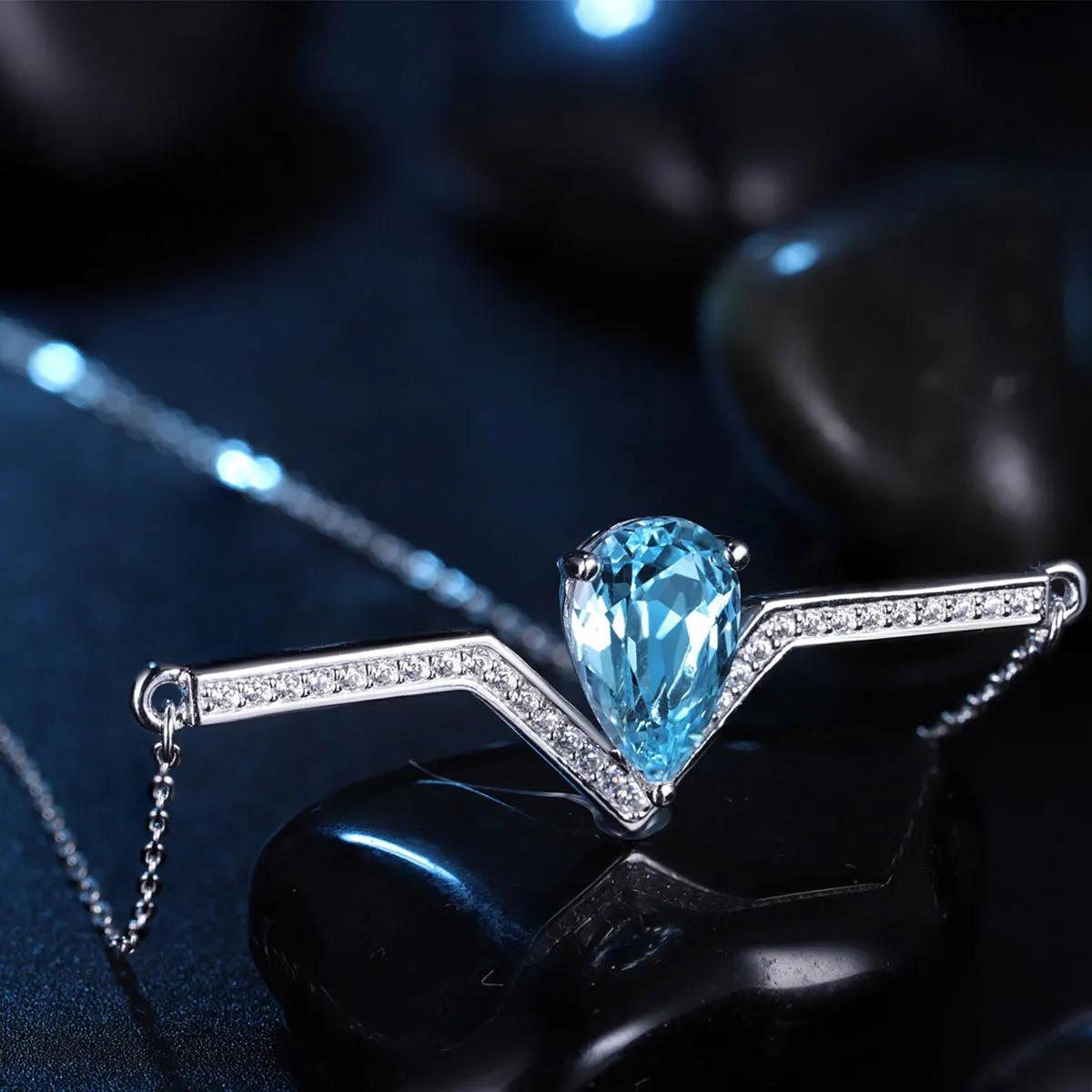 Ювелирные изделия из серебра S925 пробы ожерелье лабораторный растущий Аквамарин