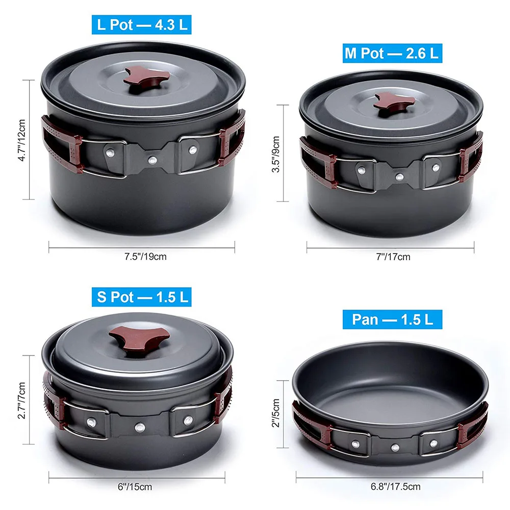 Набор посуды для кемпинга на открытом воздухе антипригарные сковороды легкий