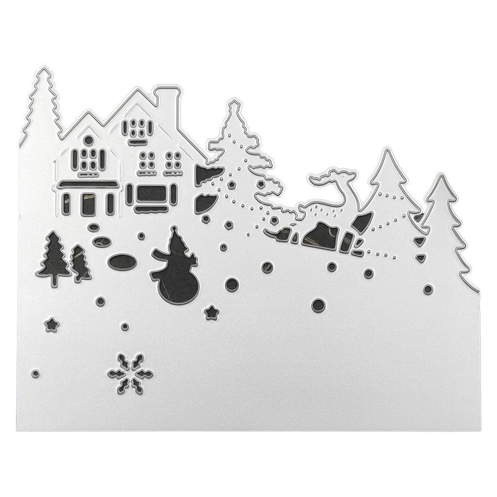 С принтом Снеговик и олень снежный Дом Металлический Трафаретный вырубной штамп