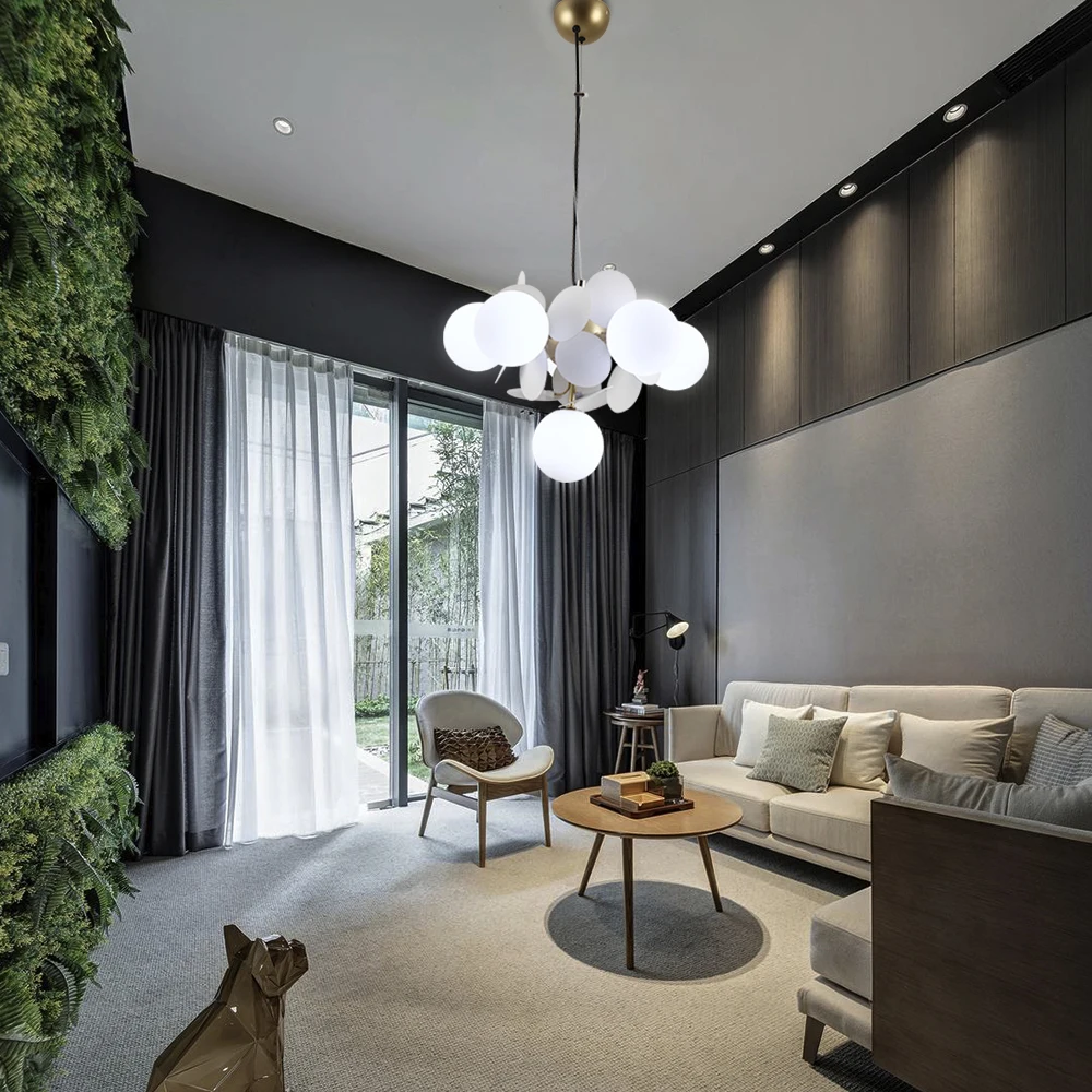 Современные стеклянные подвесные светильники с золотым виноградом в