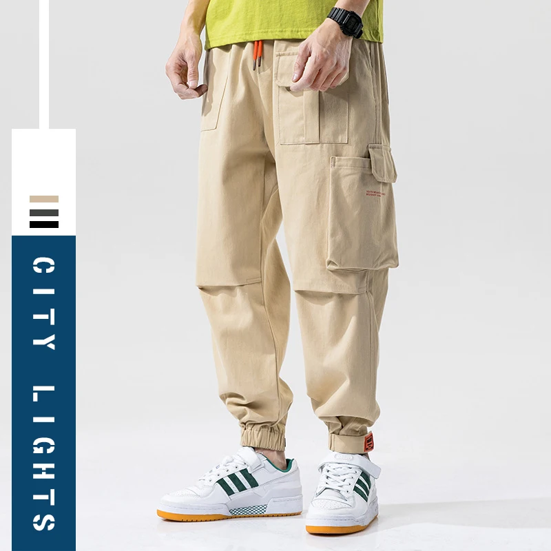 

Брюки-Джоггеры мужские с большими карманами, модные повседневные штаны-султанки в полоску, свободные брюки-карго в стиле хип-хоп, уличная од...