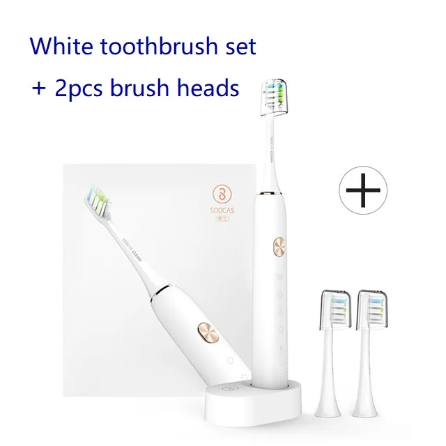 white add brush tips SOOCAS X3 sonic Электрический Зубная щётка xiaomi USB Беспроводная зарядка электрическая зубная щетка для взрослых ультра sonic Зубная щётка приложение 4 режимов чистки - Цвет: white add brush tips