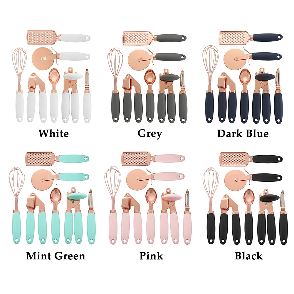 

7pcs Kitchenware With Hole Pizza Cutter Grater High End Stainless Steel Peeler Garlic Press Kitchen Tool Set Home Spoon Cooking