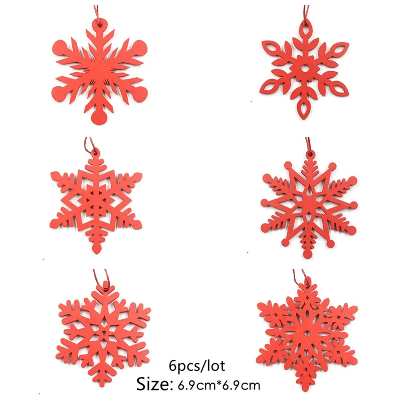 6pcs-38-red snow С Рождеством Noel деревянная подвеска рождественские украшения для елки для дома Navidad Natal новогодние украшения - Цвет: 6pcs-38-red snow