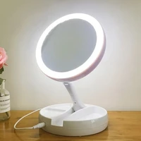 foldable usb charging or battery led mirror makeup white vanity cosmetic mirror with light 10x magnifying table mirrors