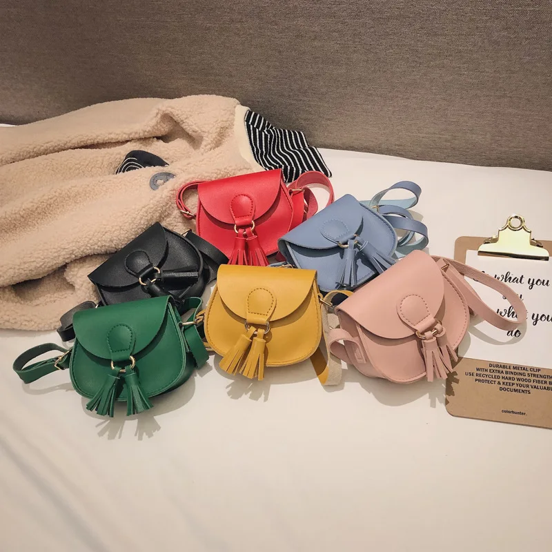 

Cute Girls Tassel Shoulder Bags Kids Messenger Bag Cartoon Printing Crossbody Bag Children PU Leather Satchel Girls Bag