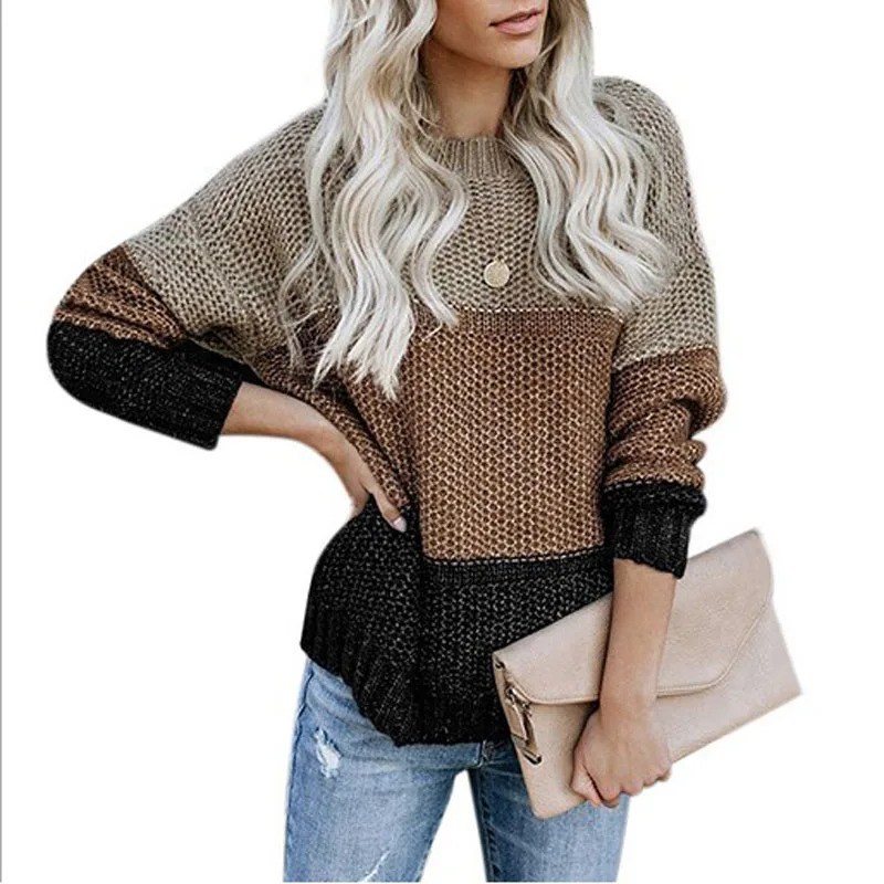 Winter Women sweater Jumpers Autumn Pullovers Patchwork crop sweaters Knitted Sweaters femme oversize vintage striped | Женская одежда