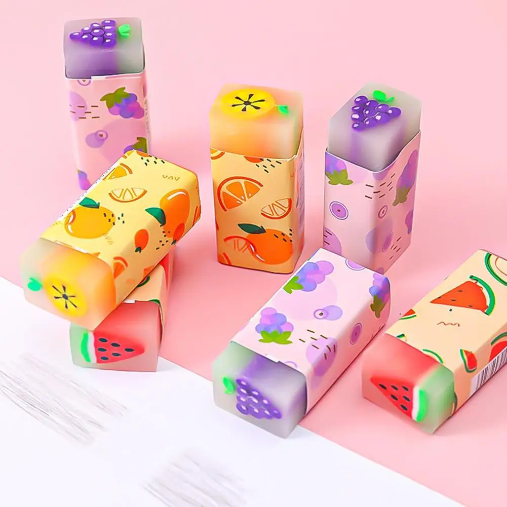 

1PC Cartoon Fruit Eraser Cute Exam Pencil Eraser Childrens School Stationery Supplies Painting Sketch Eraser Random Style