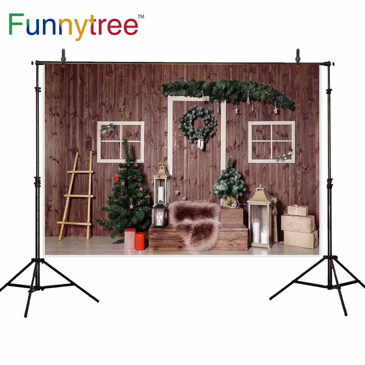 Фон для фотосъемки Funnytree Рождественский фон зимний подарок дерево фонарь