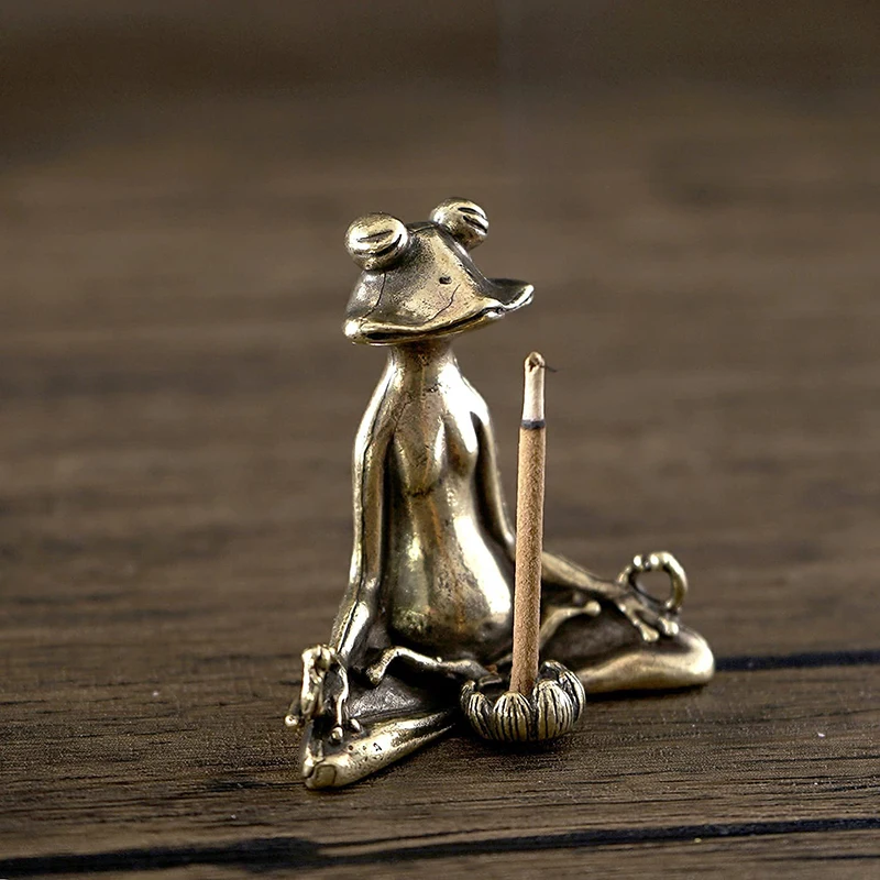 

Frog Copper Incense Stick Holder with Lotus Leaf Ash Catcher Handmade Incense Holder for Home Yoga Office Fragrance LBShipping