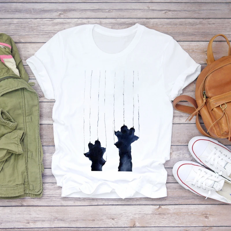 

Women Printing Cartoon Cat Lovely Cute Work Style 90s Ladies Print Lady T-shirts Top Womens Graphic T Shirt Female Tee T-Shirt