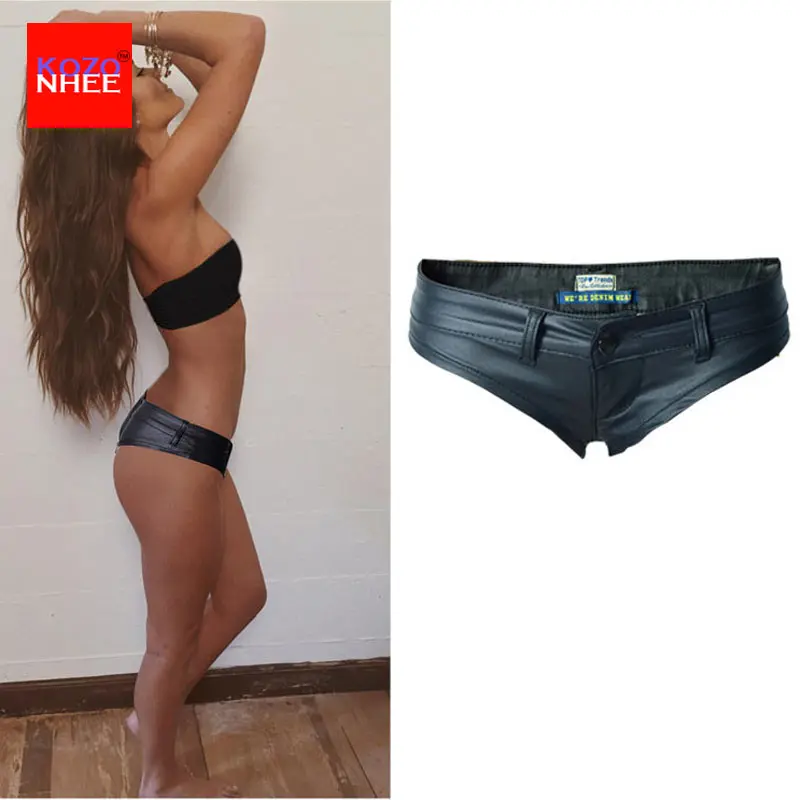 Женские пикантные эластичные шорты из искусственной кожи с заниженной талией