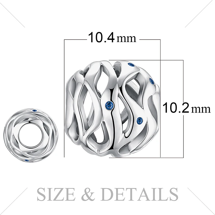 JewelryPalace Голубой цирконий ажурные волны шар из бисера очарование Fit Браслеты 925 пробы серебро моды DIY бисера Шарм