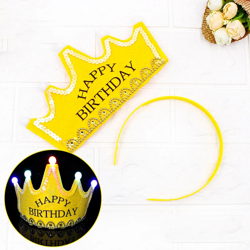 

Headband Decoration Crown Hat Happy Birthday Hat King Red LED Light Party Girl Boy Birthday Topper