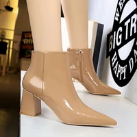 high heel boots winter women shoes ankle boots fashion tip to head sexy nightclub high heeled boots pointed toe square heel zip