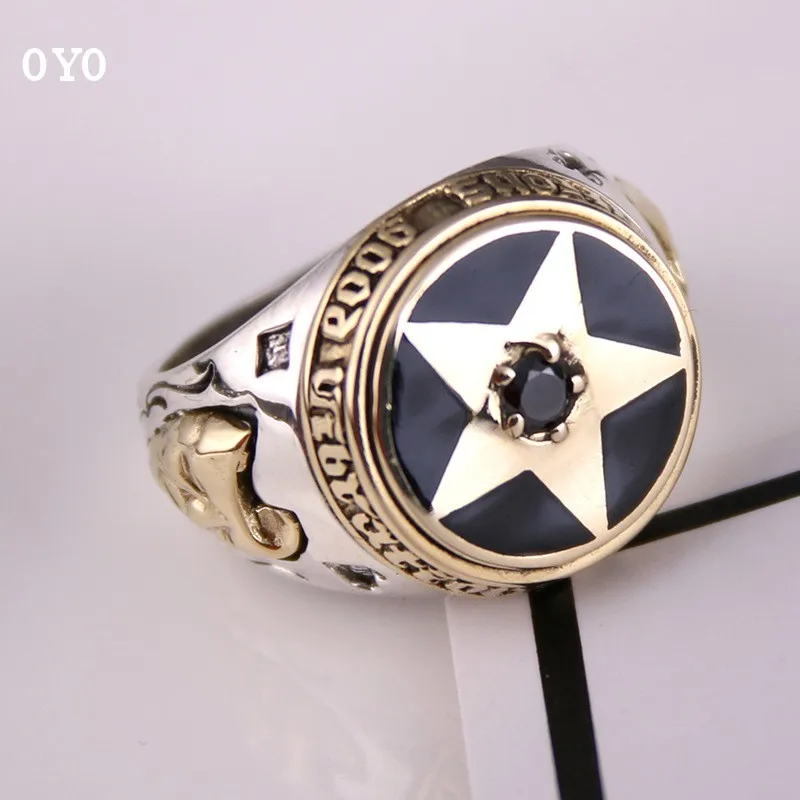 100%S925 genuine sterling silver ring silver Pentagram ring personality male ladies retro punk fashion silver jewelry