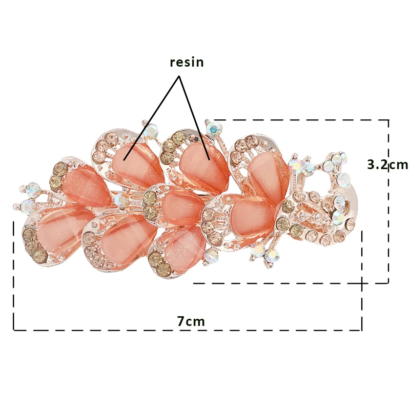 Шпилька с пером Molans Стразы Павлин для девушек Средний пружинный зажим сплав без
