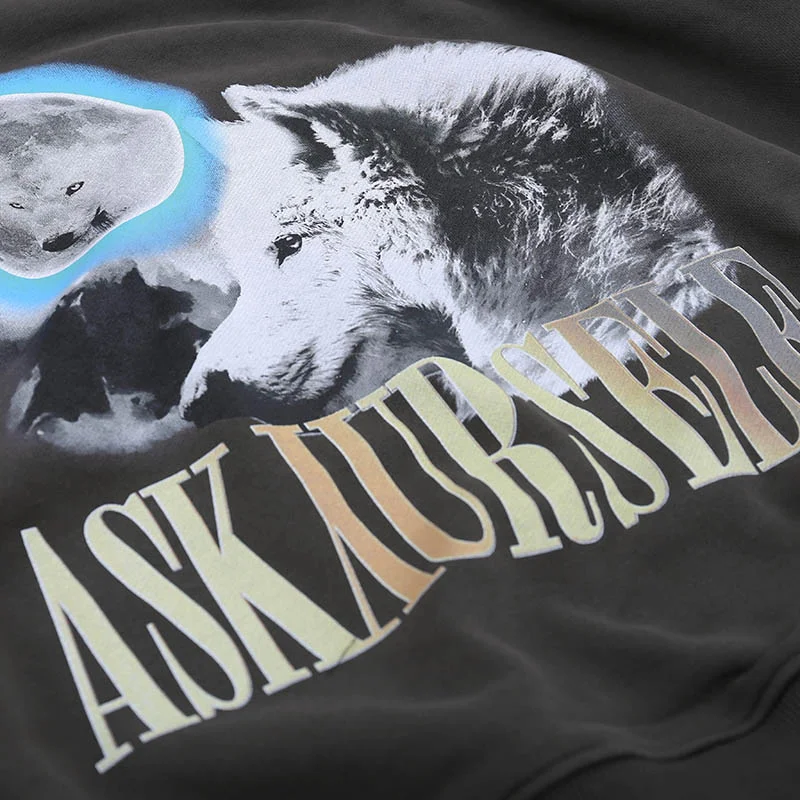 

Hip Hop Hoodie Men's Streetwear High Street Wolf Totem Print Sweatshirt Winter 2021 New Fashion Men's Clothing Loose Pullover