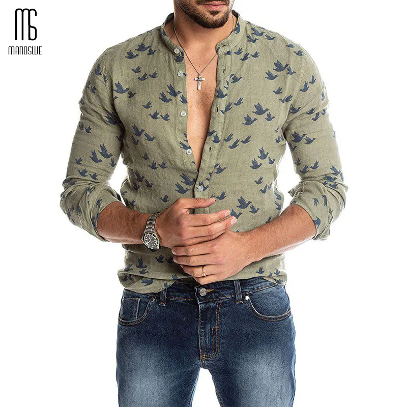 Мужская рубашка с принтом Manoswe винтажная приталенная длинным рукавом и