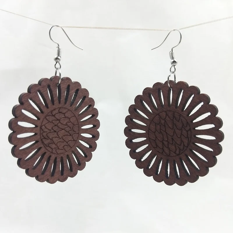 12 пар хорошего качества деревянные серьги органические коричневые полые