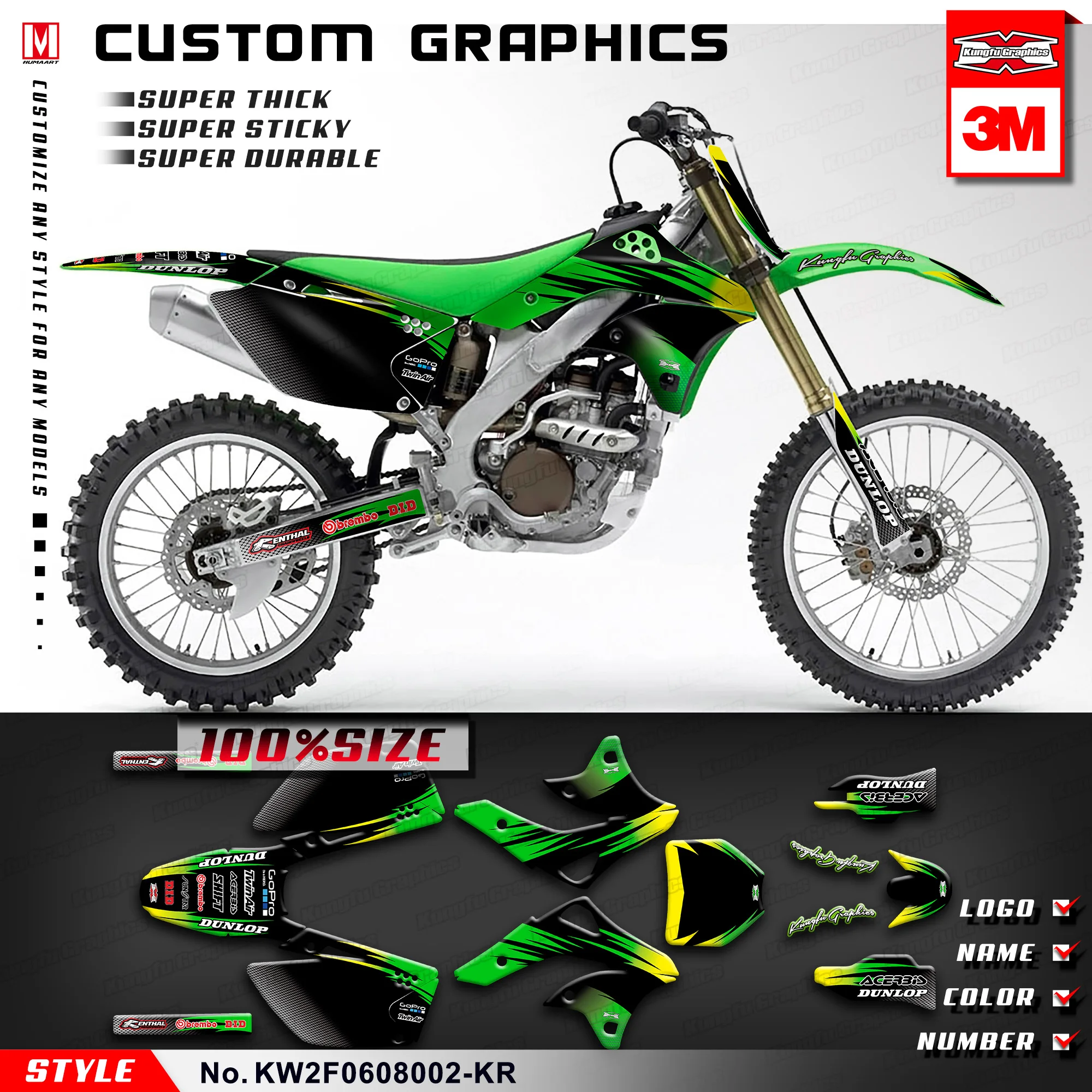 Графические персональные наклейки KUNGFU Набор стикеров для мотокросса KX250F KX450F 2006