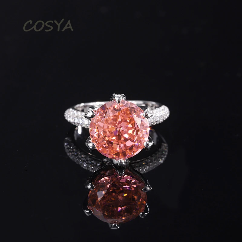 

COSYA 100% 925 Sterling Silver 12mm Paparacha High Carbon Diamond Radiant Cut Ring For Women Sparkling Wedding Fine Jewelry Gift