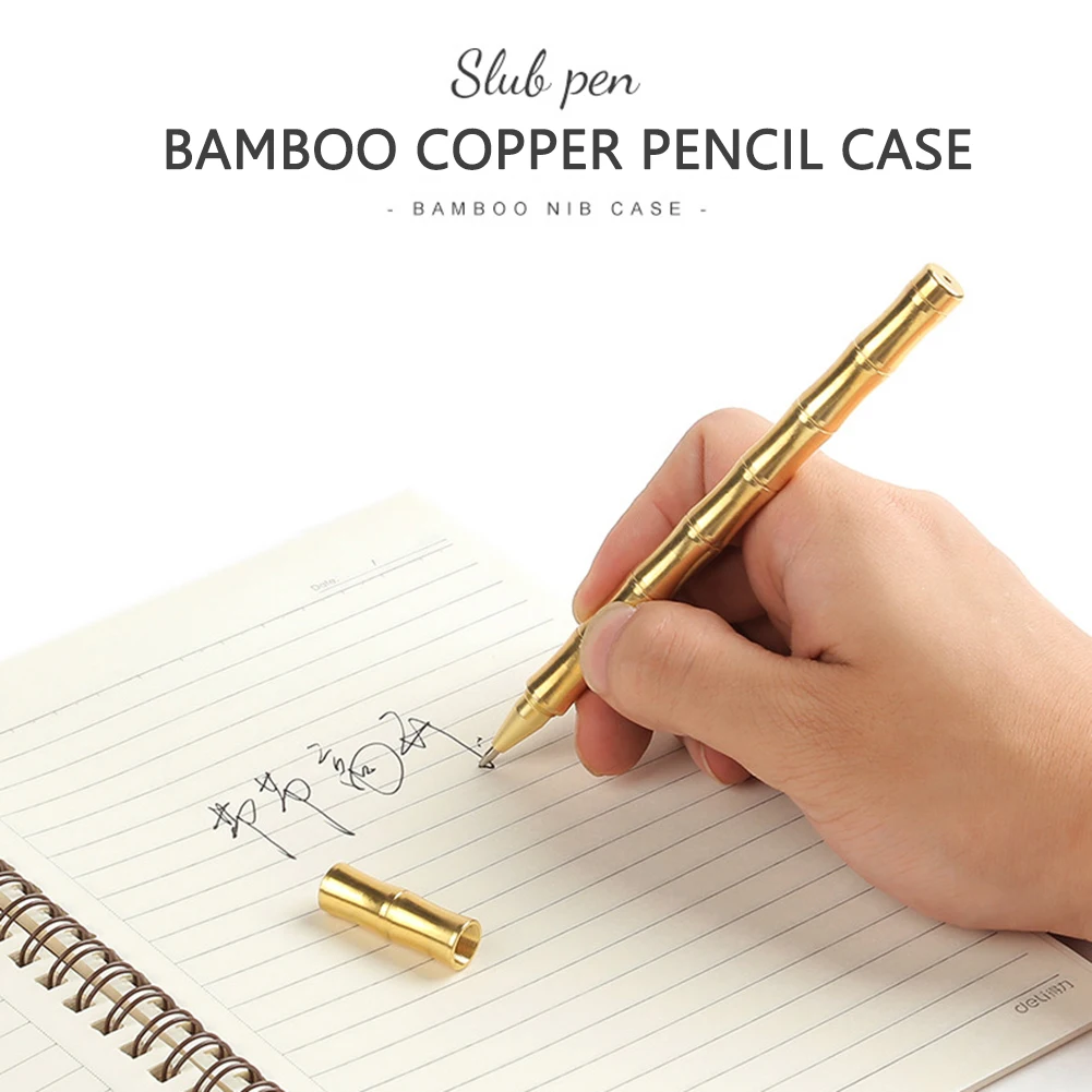 

Creative Bamboo Metal Brass Ballpoint Pen Holder Gift Neutral Signature Pen Cover Protector for School Office Supply