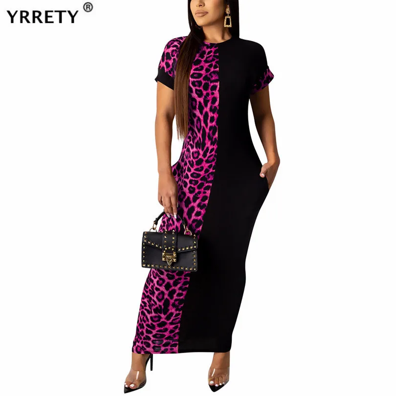 

Женское длинное платье с леопардовым принтом, рукавом летучая мышь