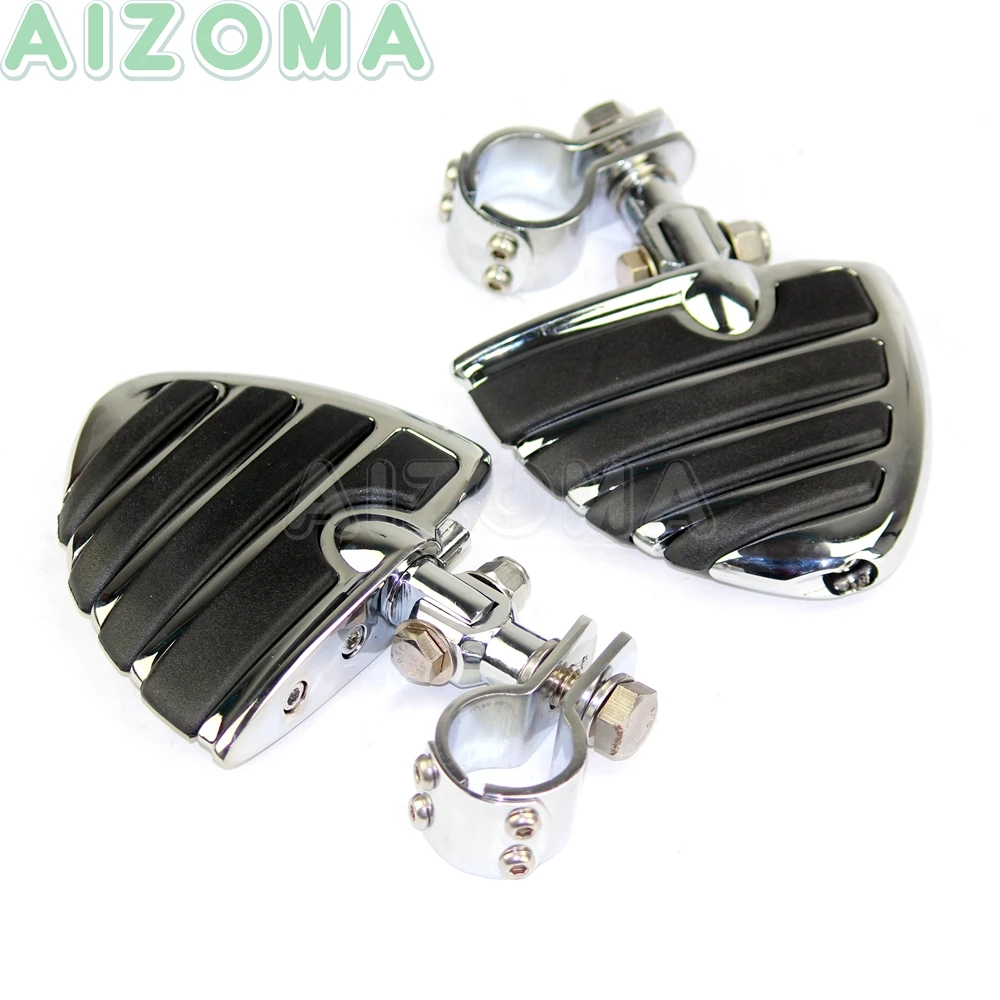 Universal Motorcycle Driver Rider Footpegs Wing Footrests w/ Mount Clamp For Harley Sportster Suzuki M109R M90 Honda Shadow 750 |