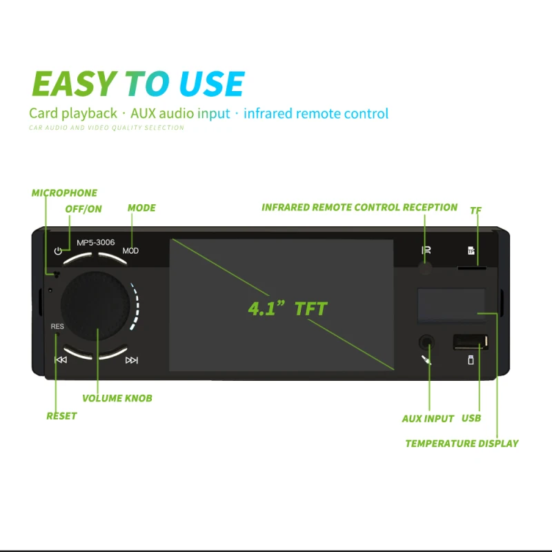 

4" Bluetooth 1080P HD Touch Screen Bluetooth Car MP5 Video Player 12V Car Audio Radio FM USB SD AUX IN Support Rear View Camera