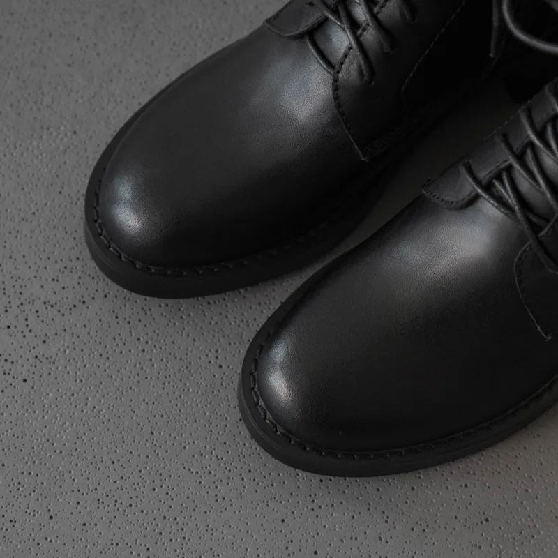 

Zorssar Women Martin Boots Ankle Boot Cow Leather Boots Round Head Crossbanding Women's Boot Breathable Black Shoes Martin Boots