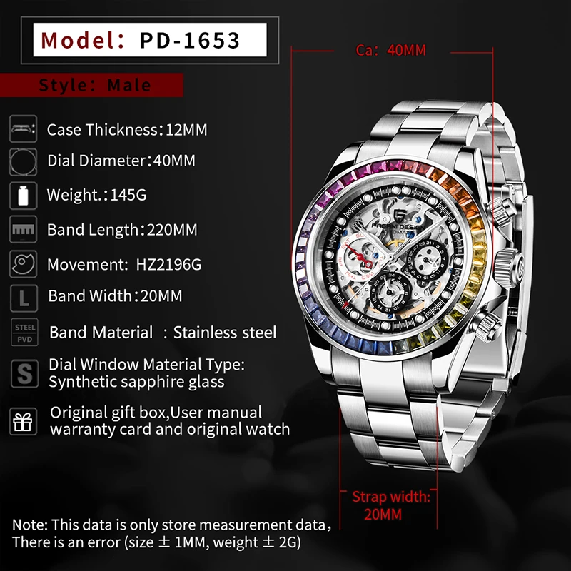 

Fashion Brand Automatic Mechanical Men's Watch Business Stainless Steel Waterproof Wristwatch Rainbow Luxury Watch