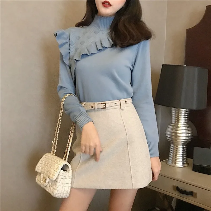 JoinYouth Sweaters Women Turtleneck Ruffles Korean Vintage All Match Pullovers 2020 Autumn Winter Pull Femme Elegant Slim J227 | Женская
