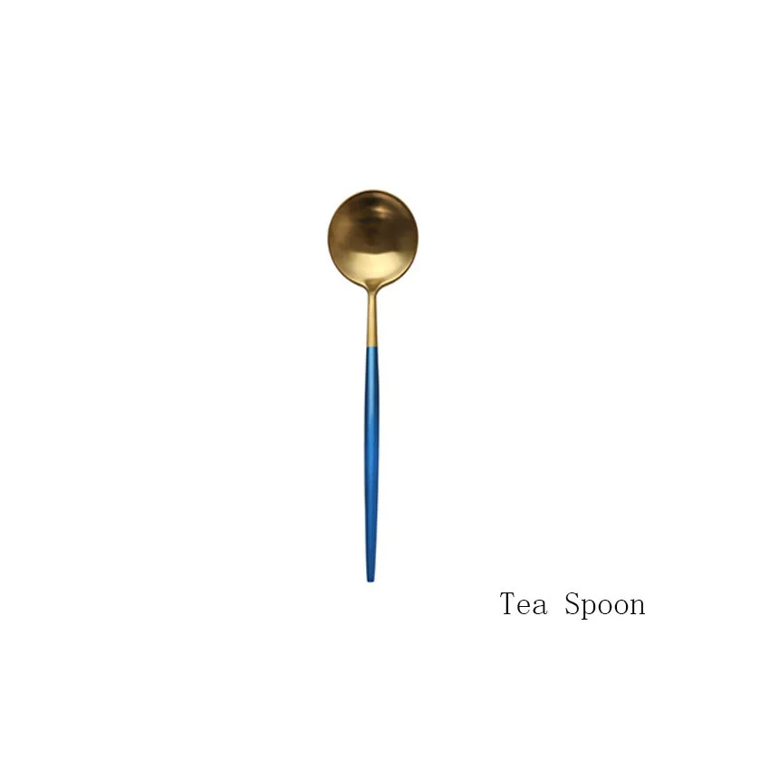 Teaspoon 1 комплект посуды 304 из нержавеющей стали Синие золотые столовые приборы набор ножей для торта салат вилка набор столовые приборы Посуда Прямая - Цвет: Teaspoon