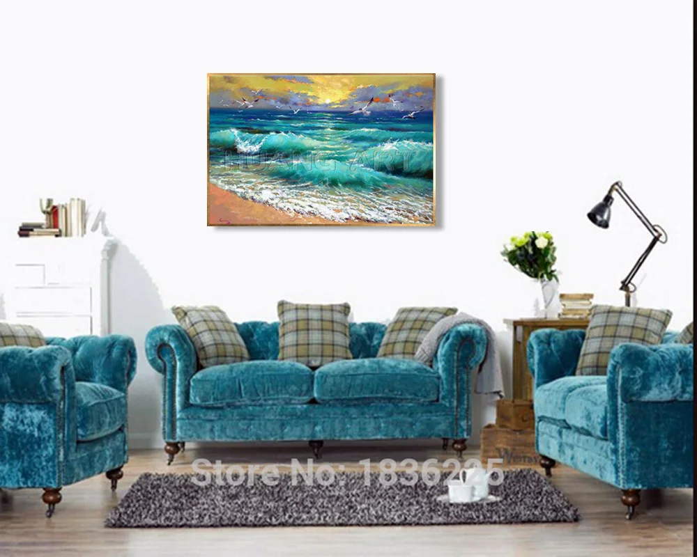 Goedkoop Vaardigheid Schilder Handgemaakte Hoge Kwaliteit Zee Landschap Canvas Schilderijen Moderne Zeegezicht Schilderijen Home Decoratieve Wall Art Foto