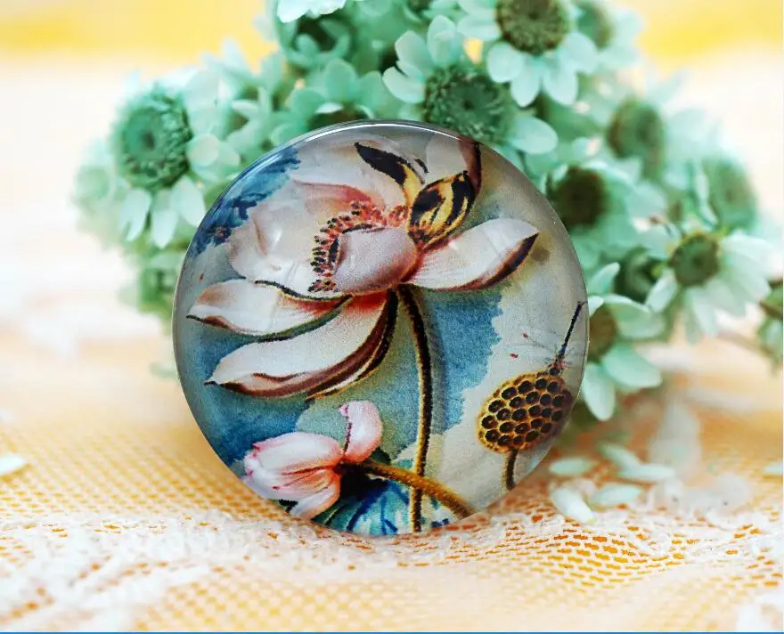 Круглый стеклянный кабошон в форме цветка для изготовления браслетов ожерелий