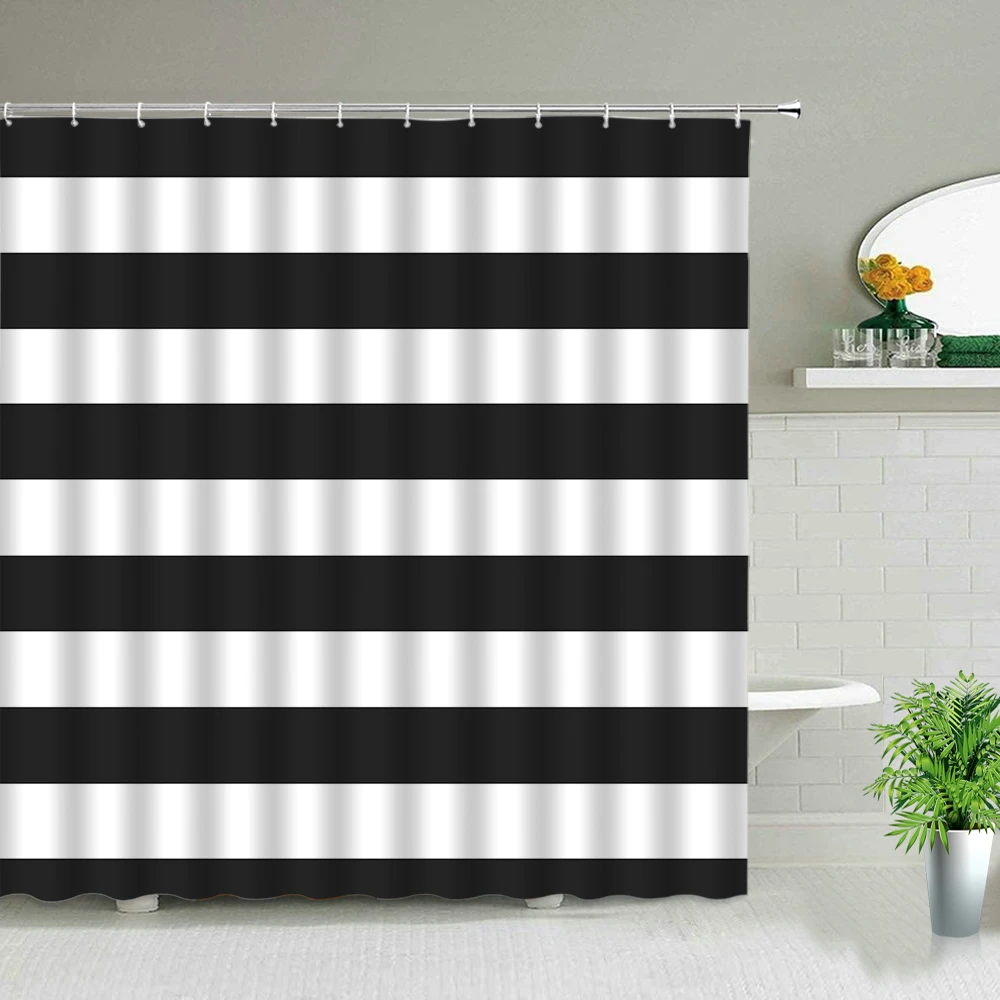 

Classic Stylish European Style Personality Black and White Wave Pattern Shower Curtain Background Decor Waterproof Bath Curtains