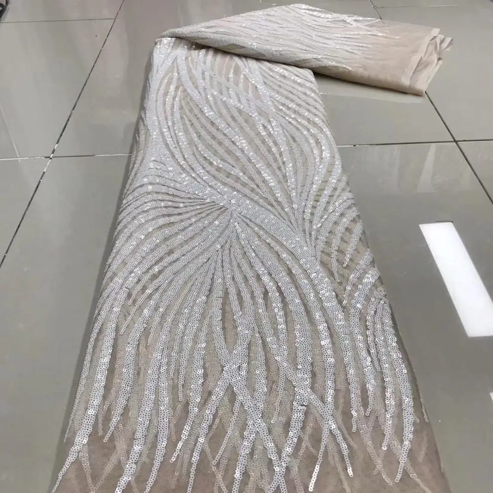 

WHITE African Sequins Dry Lace Fabrics 2020 High Quality luxury Lace Nigerian Sequins Lace Fabric French Tulle Lace For Party