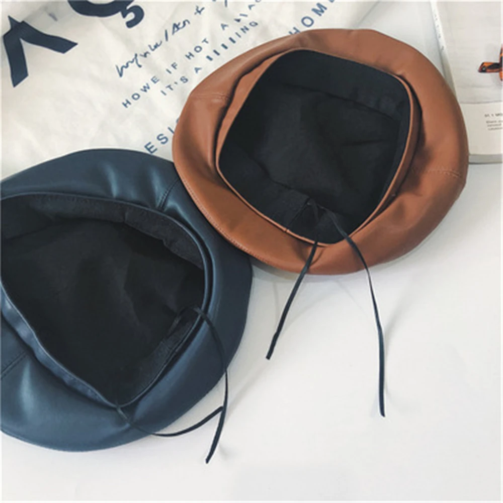 Versatile PU leather metal ring Bailey trend autumn and winter Vintage English pumpkin painter hat WS-2412 images - 6