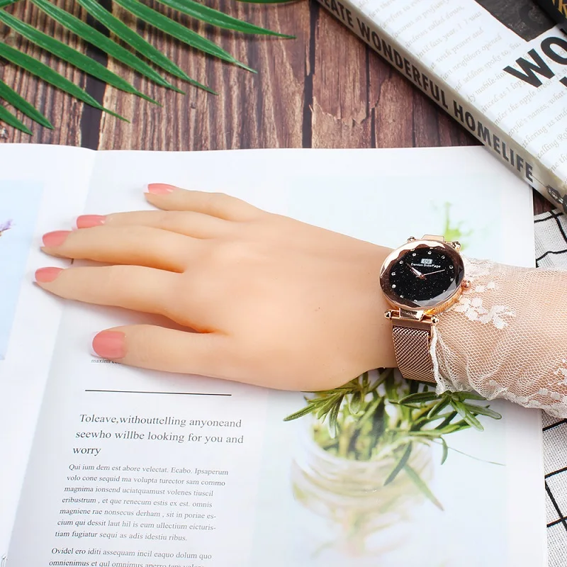 Rose Gold Top Luxury Starry Sky Women Watches Magnet Mesh Band Rhinestones Quartz Wristwatch Ladies Female Diamond Watch relogio feminino - Цвет: Rose Gold
