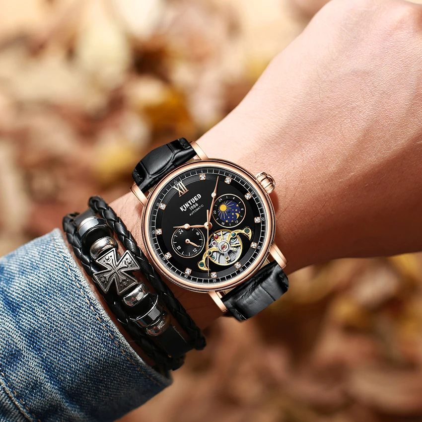 Часы-скелетоны KINYUED Мужские механические водонепроницаемые автоматические