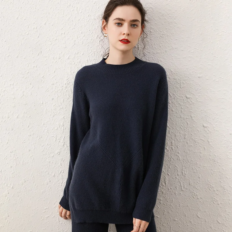 

Women's Autumn Winter Sweater O-neck Long Sleeves 100% Cashmere Warm Women Female Sweater Thickening Sweater Knitting Jumper