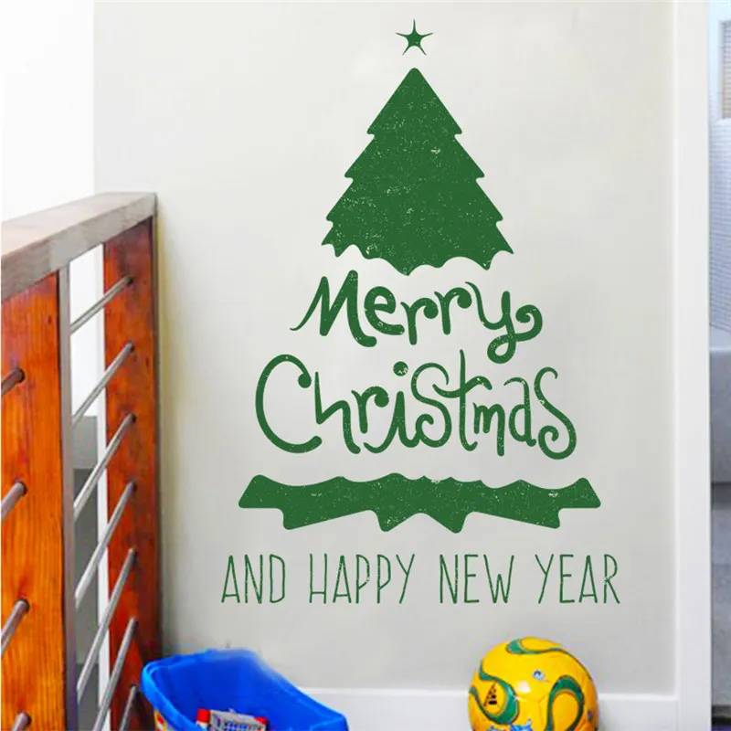 

Happy New Year Merry Christmas Tree Wall Sticker For Store Home Decoration Xmas Festival Wall Art Diy Window Decals Pvc Poster
