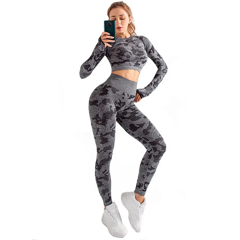 

Women Seamless Sports Suits Fitness Yoga Set Long Sleeve Crop Top Shirts High Waist Leggings Running Shorts and Bra