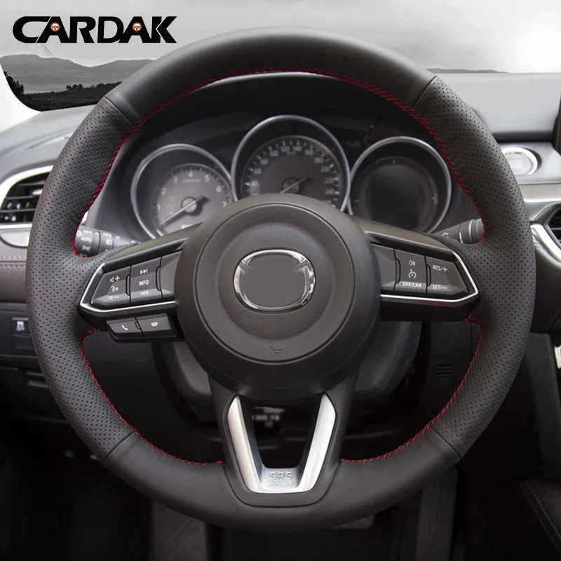 Чехол рулевого колеса автомобиля CARDAK черный прошитый вручную чехол из