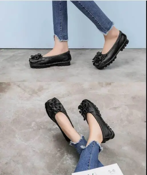 Classic Fashion Women's Flat Shoes Woman Genuine Leather Soft folk-custom Outsole Comfortable Casual Shoes Women Flats